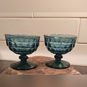 Vintage Indiana glass whitehall blue footed ice cream bowls set of 2